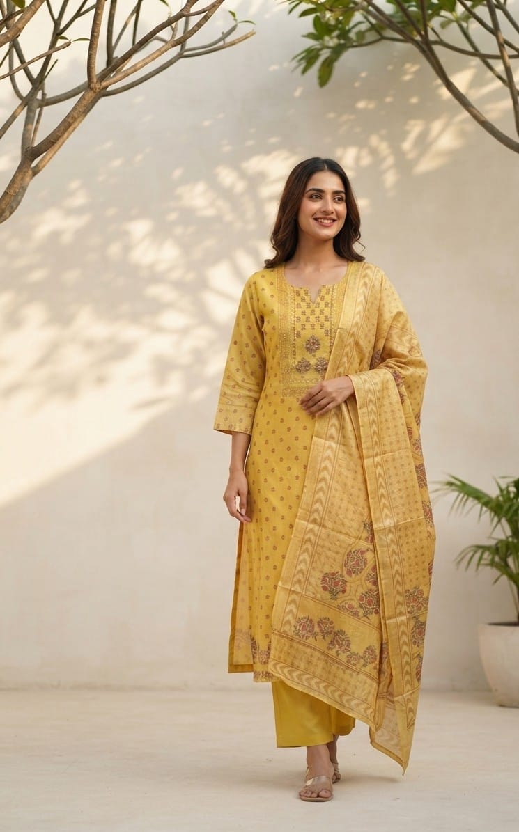 Pure Chanderi With Embroidery Dupatta Set CHS008