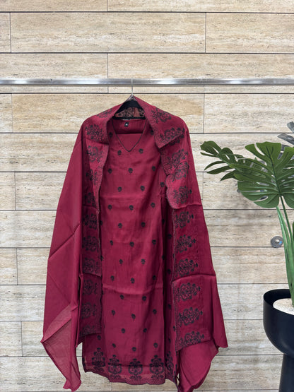 Embroidered Mul Chanderi Dupatta Set With lining MLC56
