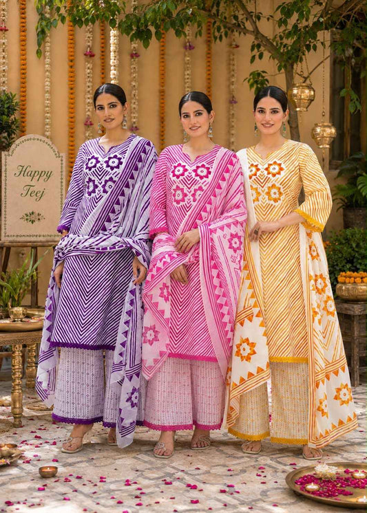 Premium Cotton Lehariya Dupatta Set CS0224