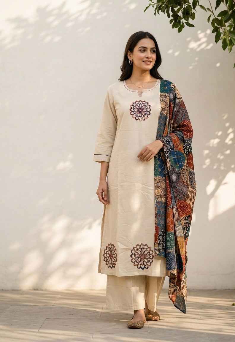 Pure Cotton Dupatta Set In Plus Size