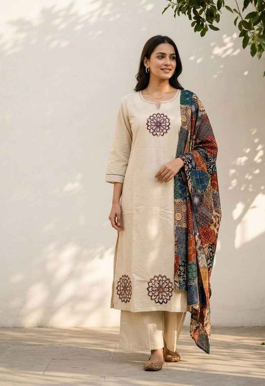 Pure Cotton Dupatta Set In Plus Size