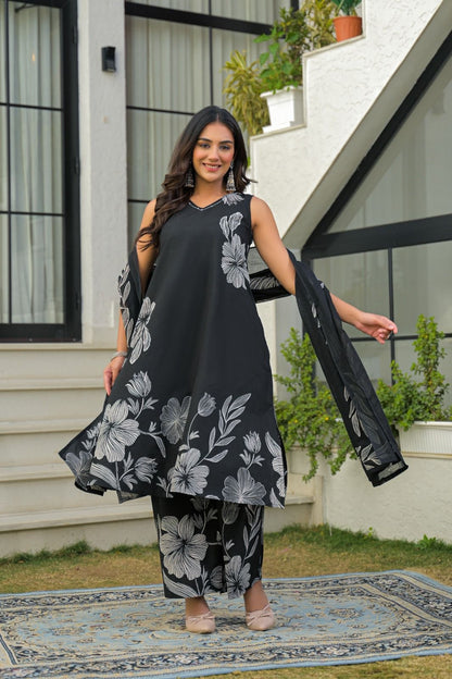 Pure Cotton Sleeveless Floral Print Dupatta Set  CS0105