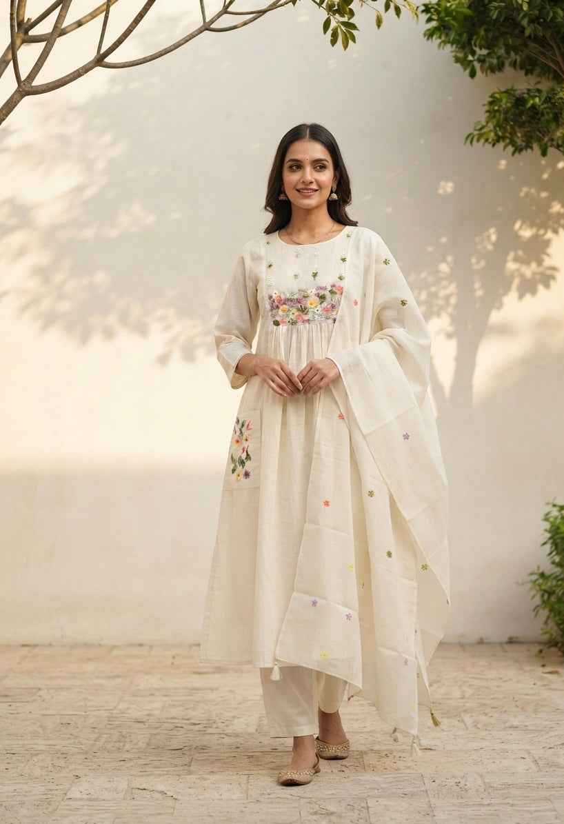 Embroidered Chanderi  Dupatta Set With Lining CS0305