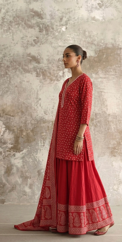 Short Length Cotton Dupatta Set With Skirt CS0349