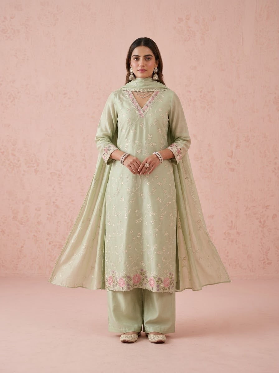 Full Embroidered Mul Chanderi Dupatta Set With Inner MLC40