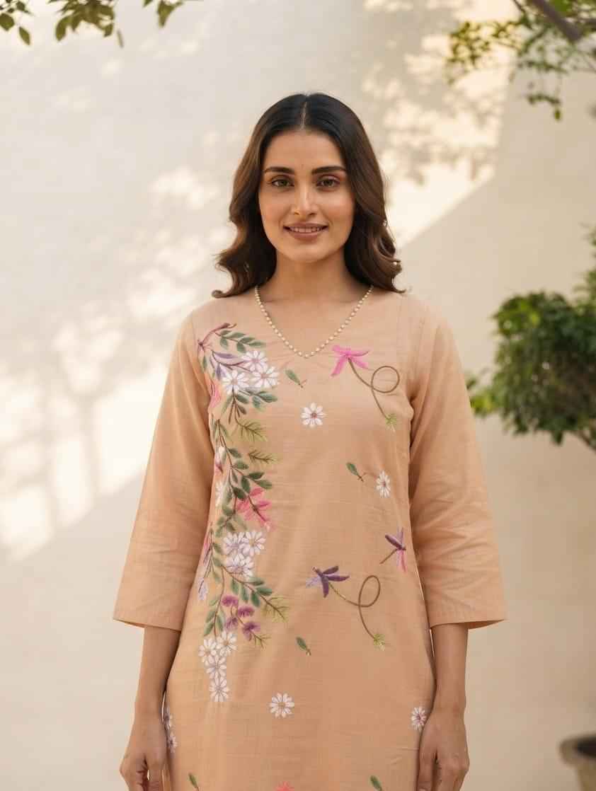 Mul cotton dupatta set with embroidery