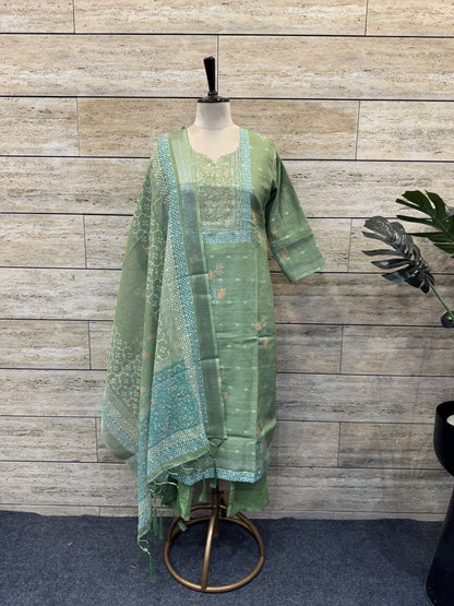 Pure Linen Dupatta Set With Lining LN0025