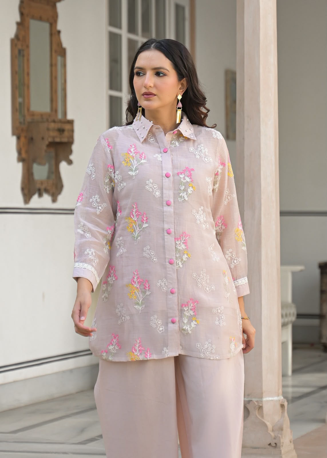 Embroidered Mul Chanderi Co-Ord Set With Inner COS190