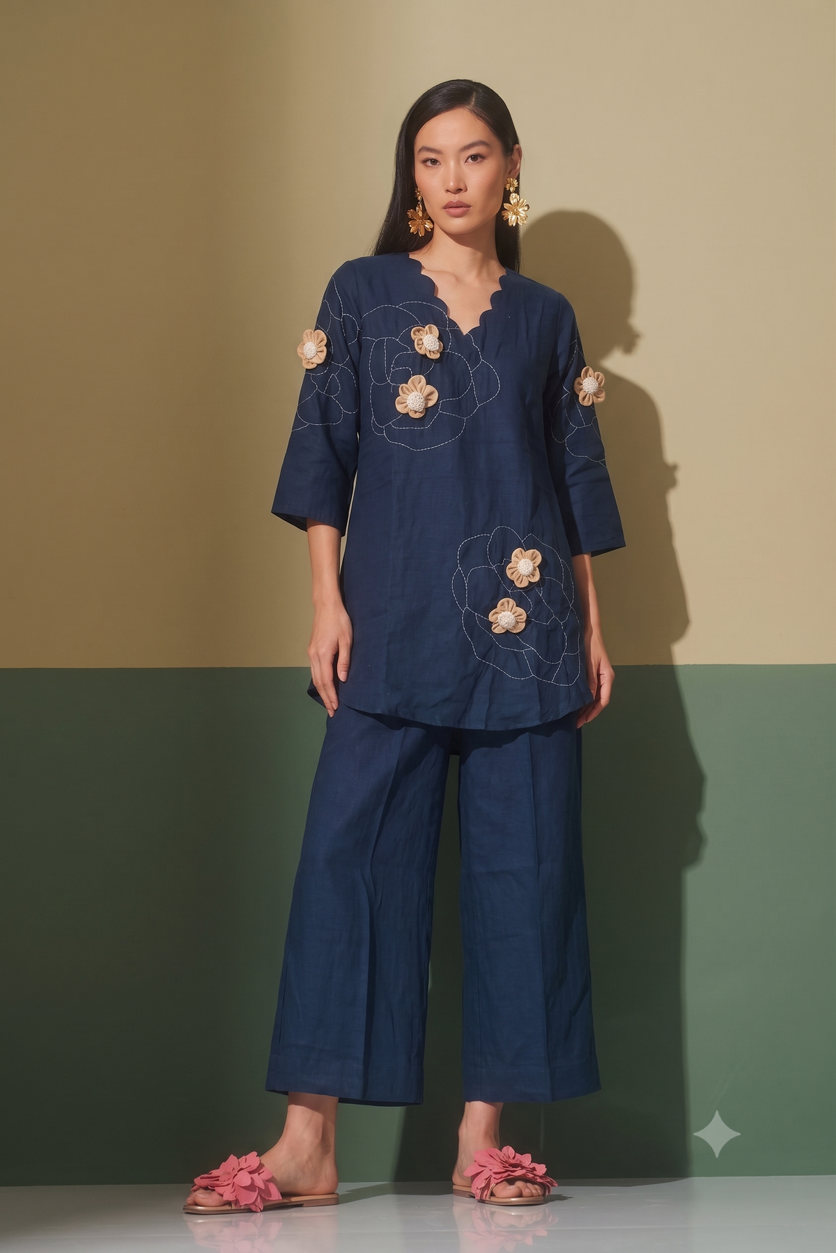 Mul Chanderi Silk Applique Co Ord Set COS186
