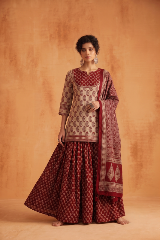 Pure Cotton Dupatta Set With Skirt CS0338