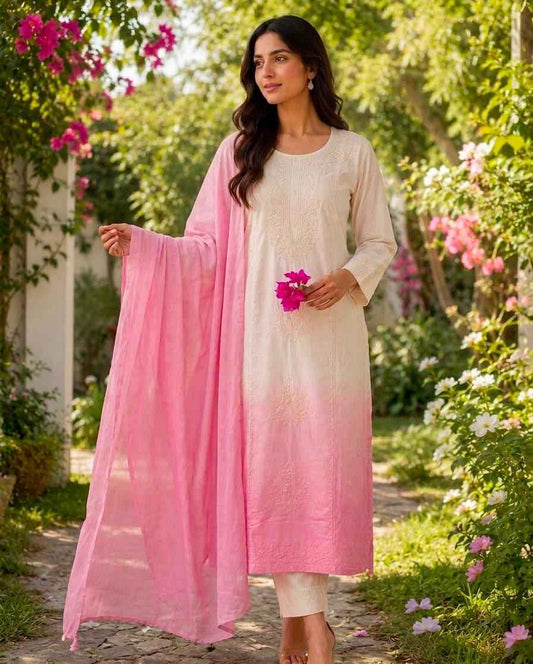 Pure Cotton Embroidred Dupatta Set With linning