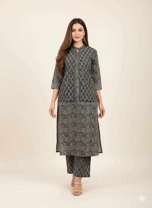 Premium cotton with quilted jacket suit set JK011