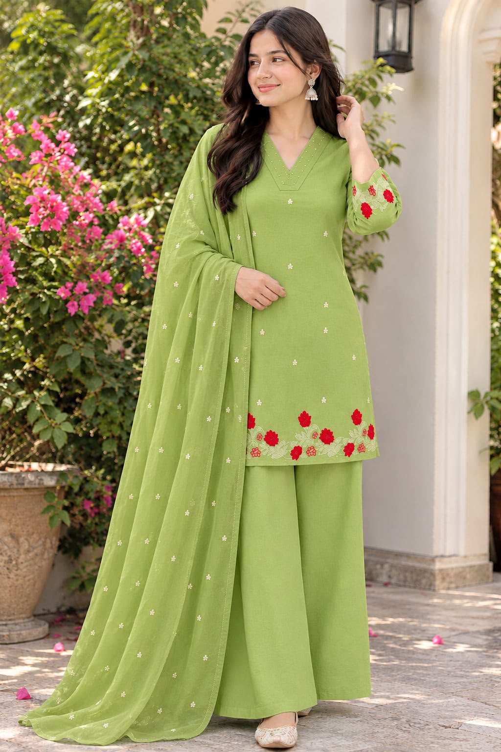 Premium Cotton Dupatta Set with embroidery