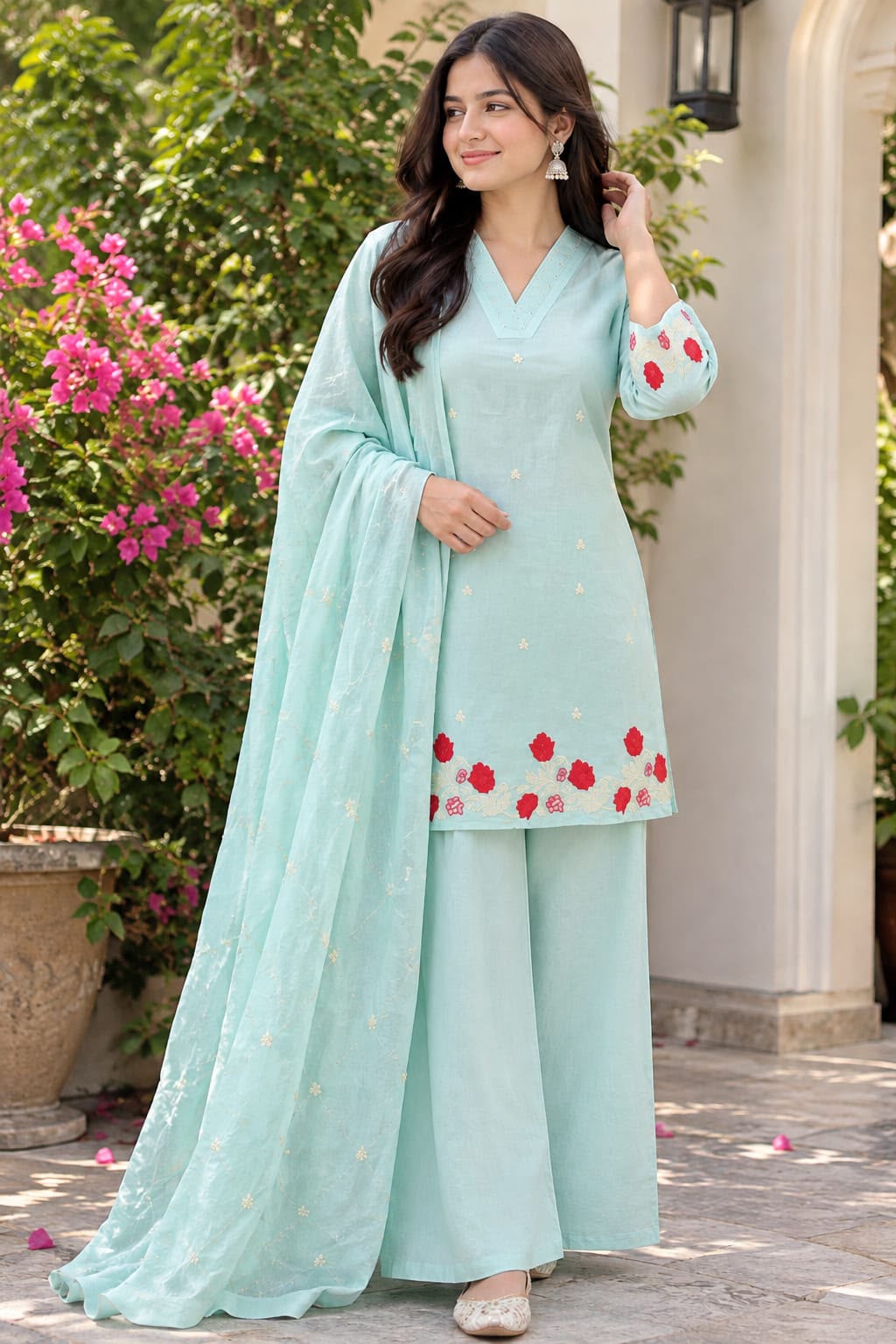 Premium Cotton Dupatta Set with embroidery