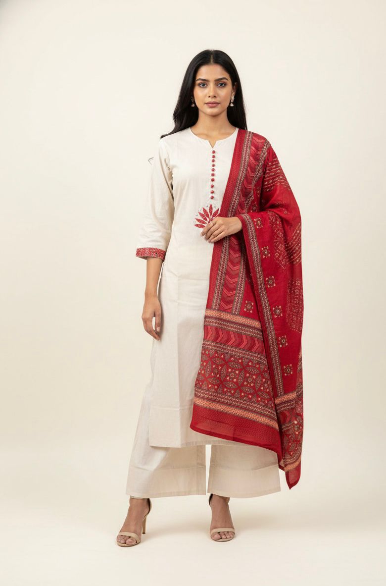 Premium Cotton A-Line Solid Beas With Printed Dupatta set CS0178