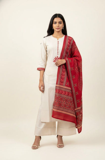 Premium Cotton A-Line Solid Beas With Printed Dupatta set CS0178