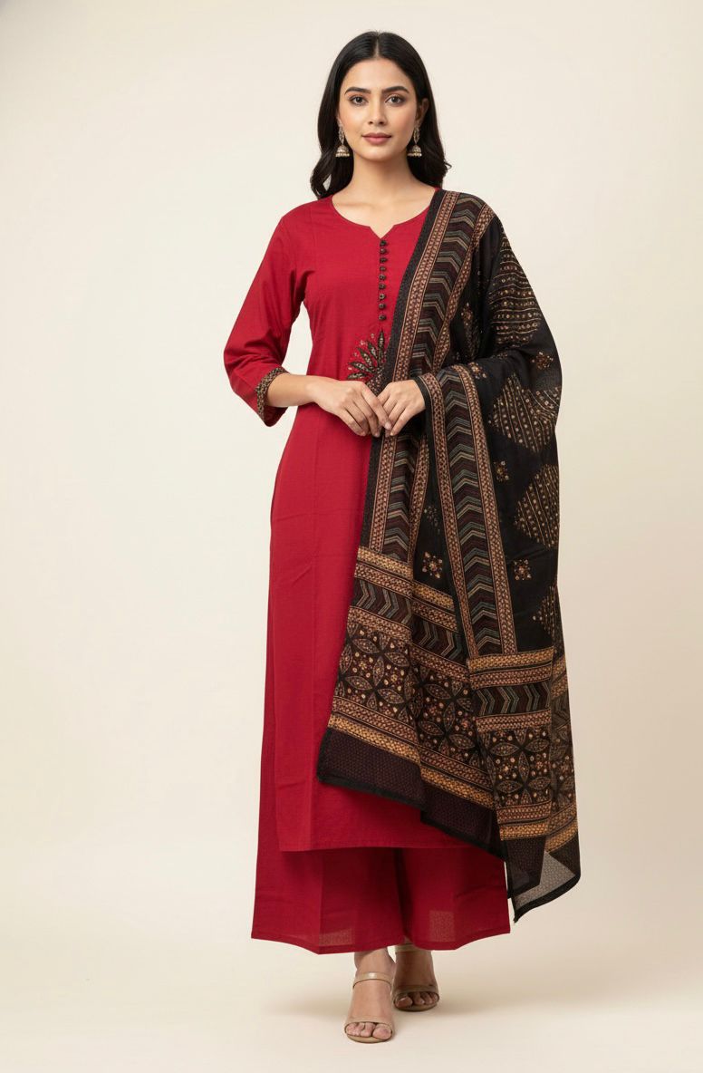 Premium Cotton A-Line Solid Beas With Printed Dupatta set CS0178