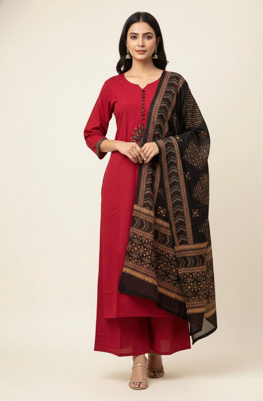 Premium Cotton A-Line Solid Beas With Printed Dupatta set CS0178