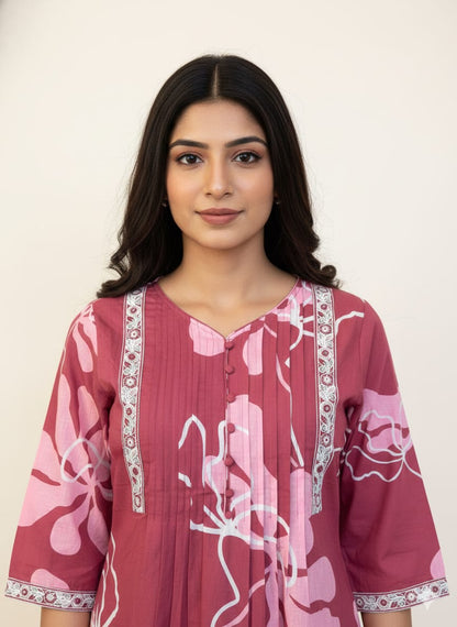Pure Cotton Floral Print A Line Dupatta Set   CS0223