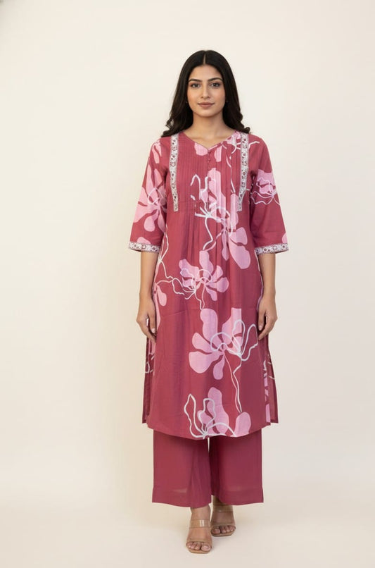 Pure Cotton Floral Print A Line Dupatta Set   CS0223