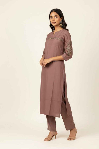 Muslin Solid Base Embroidered Pant Set MS001