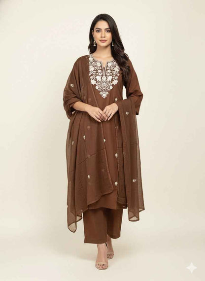 Pure Cotton Three Piece Dupatta Set with embroidery CS0194