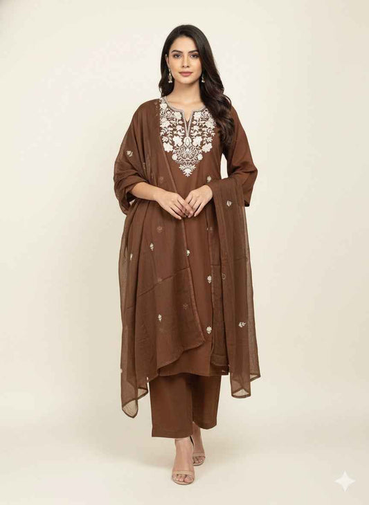 Pure Cotton Three Piece Dupatta Set with embroidery CS0194