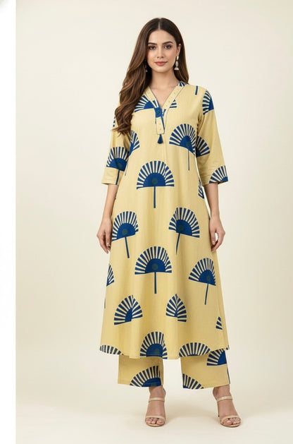 Princess Cut Two Piece Printed Cotton Pant Set PS022