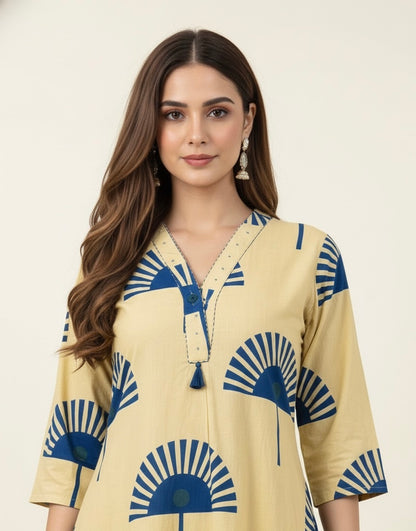 Princess Cut Two Piece Printed Cotton Pant Set PS022