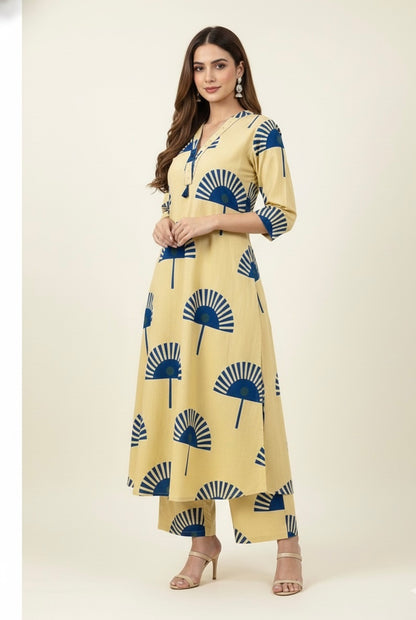 Princess Cut Two Piece Printed Cotton Pant Set PS022