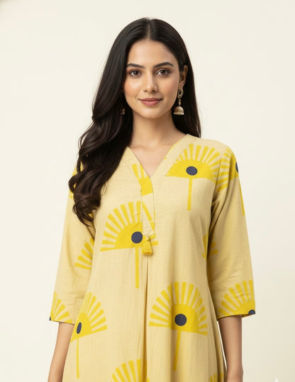 Princess Cut Two Piece Printed Cotton Pant Set PS022