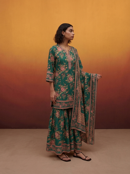 Printed Cotton Dupatta Set With Sharara CS0320