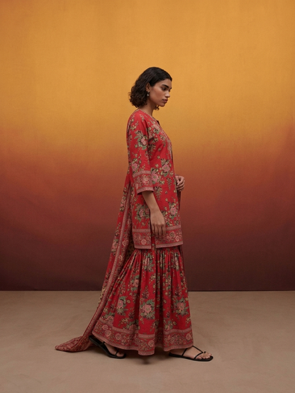 Printed Cotton Dupatta Set With Sharara CS0320
