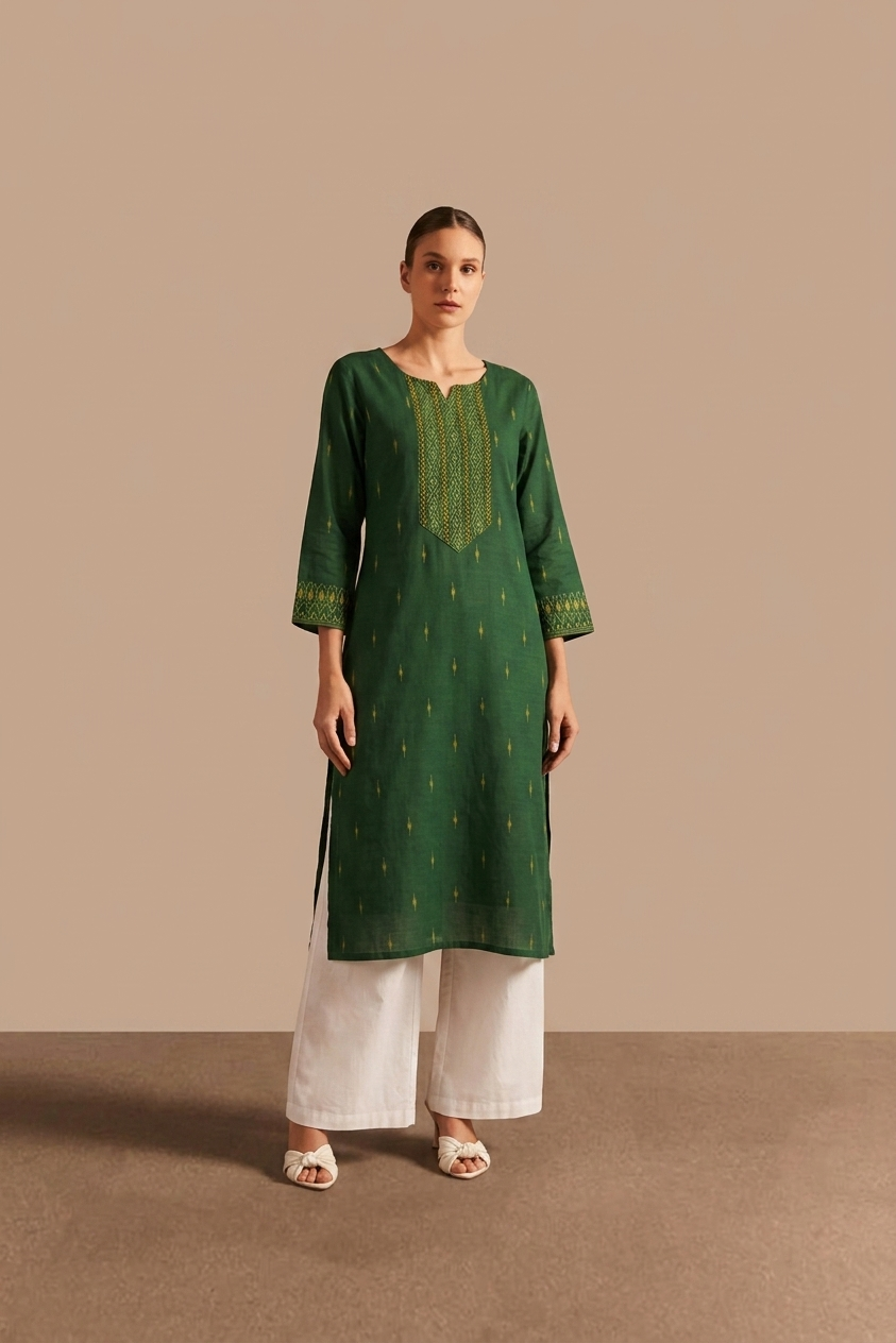 Pure Hand Loom Cotton Only Kurta With Embroidery OK0119