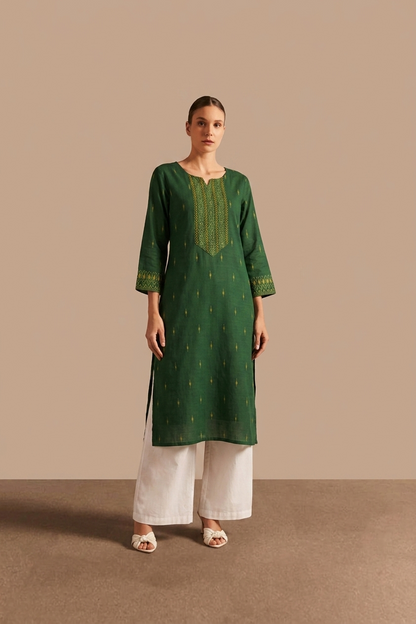 Pure Hand Loom Cotton Only Kurta With Embroidery OK0119