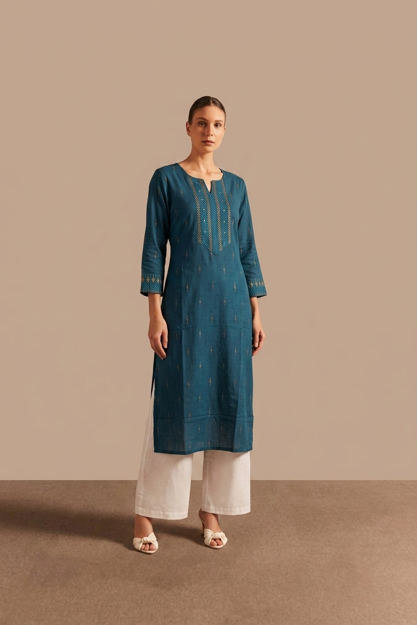 Pure Hand Loom Cotton Only Kurta With Embroidery OK0119