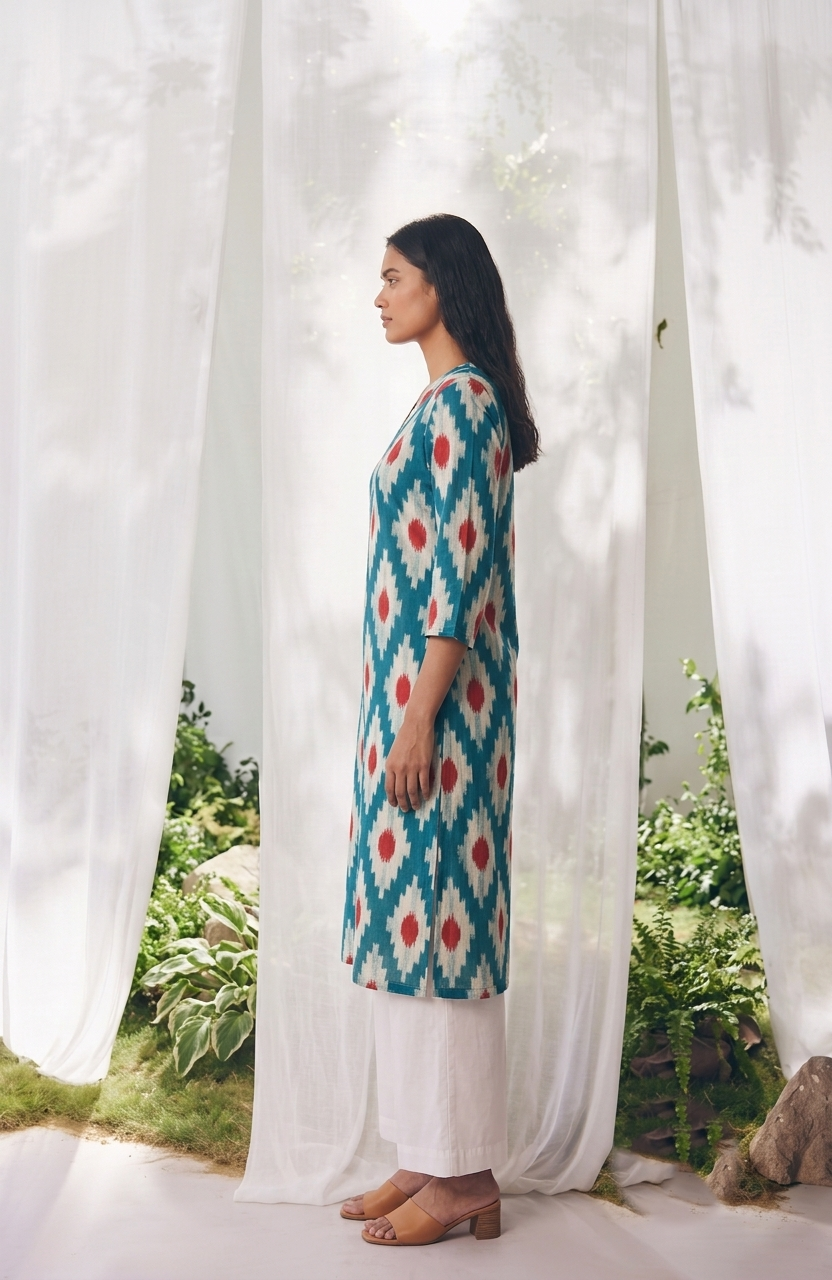 Pure Muslin Free style kaaftan in pure Ajrakh print MOK005