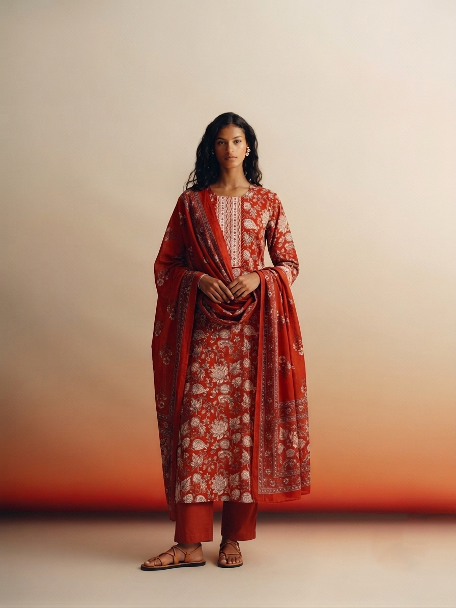 Pure Cotton Three Piece Dupatta Set CS0339