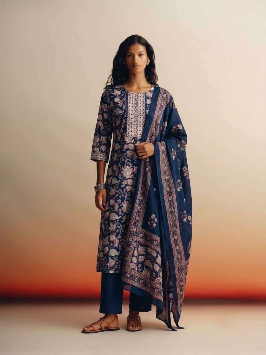 Pure Cotton Three Piece Dupatta Set CS0339