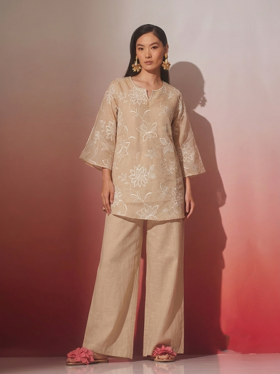 Pure Chanderi Co-Ord Set With Embroidery COS187