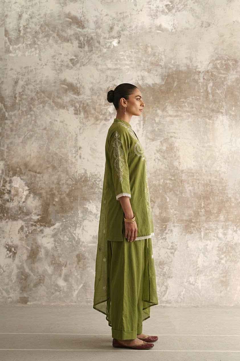 Short length Dupatta Set With Farsi Salwar In Cotton Fabric CS0344