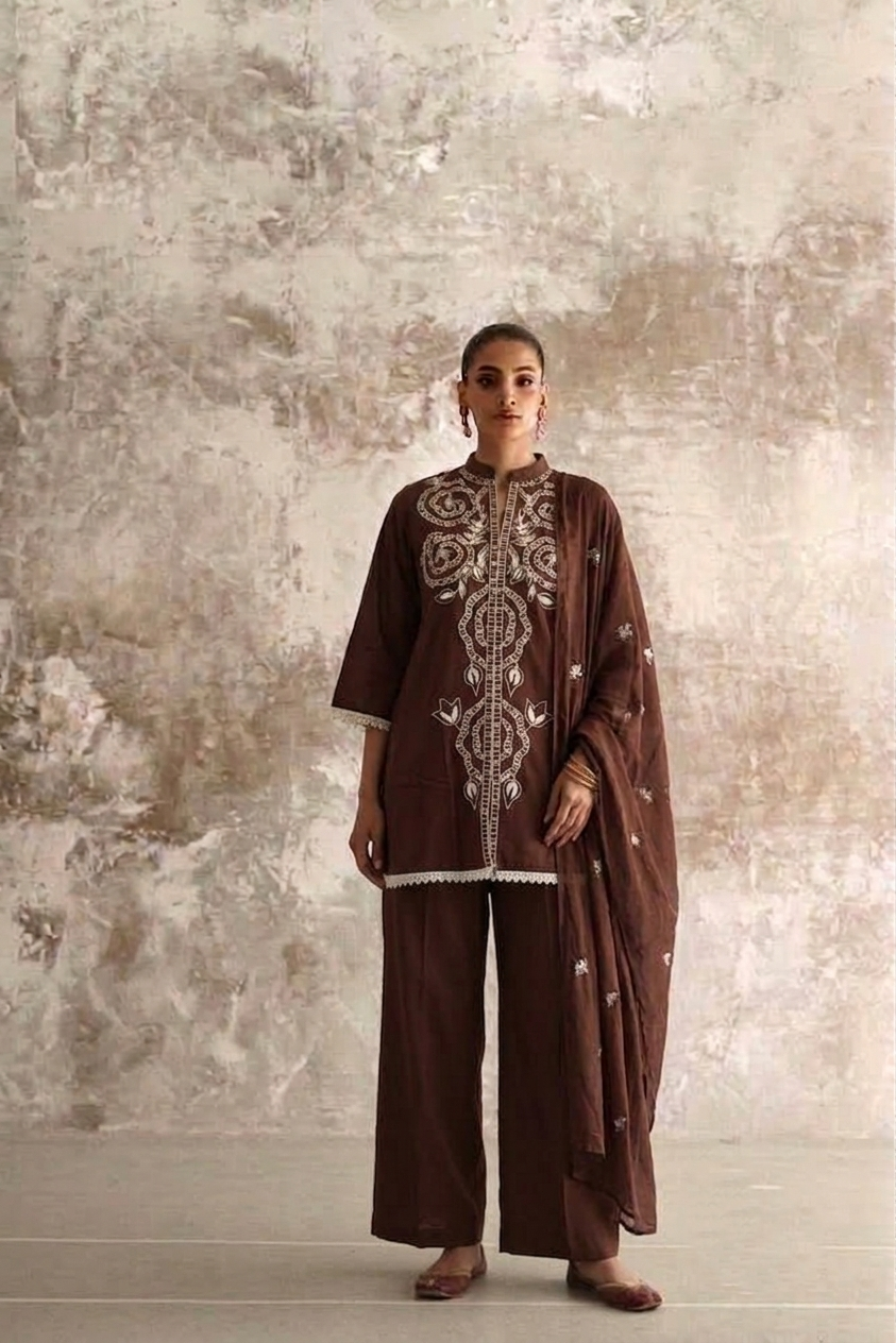 Short length Dupatta Set With Farsi Salwar In Cotton Fabric CS0344