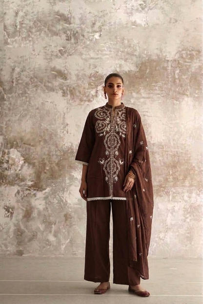 Short length Dupatta Set With Farsi Salwar In Cotton Fabric CS0344