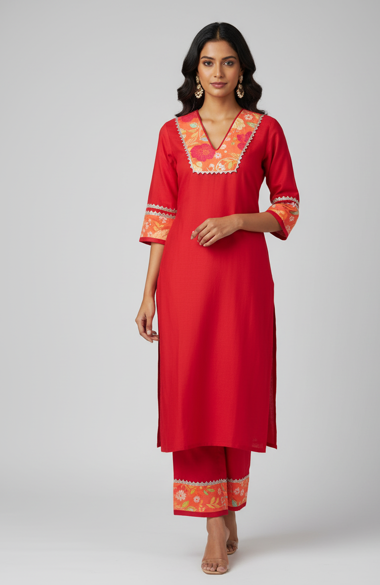 Pure Muslin Straight Two Piece Pant Set With Plazzo  MPS009