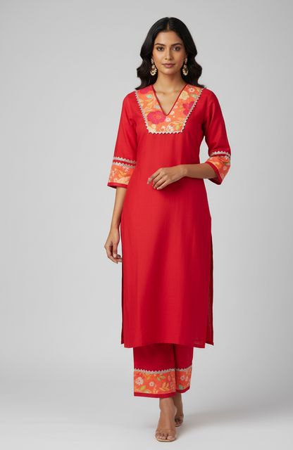 Pure Muslin Straight Two Piece Pant Set With Plazzo  MPS009