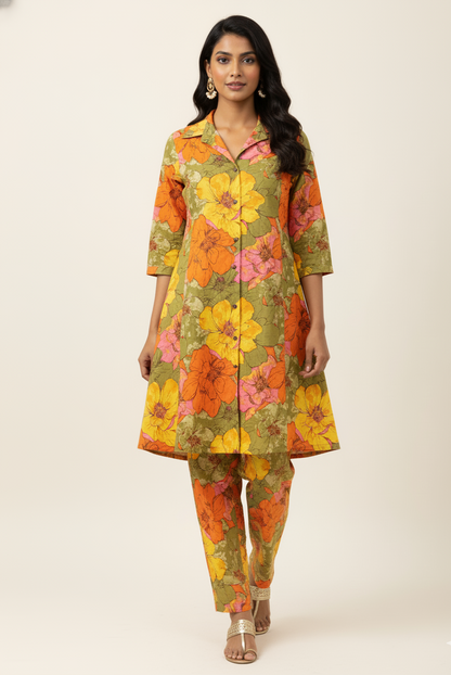 Floral Print Pure Cotton Long Co Ord Collection   FL0121