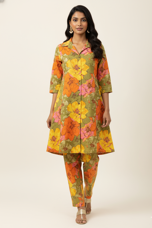 Floral Print Pure Cotton Long Co Ord Collection   FL0121
