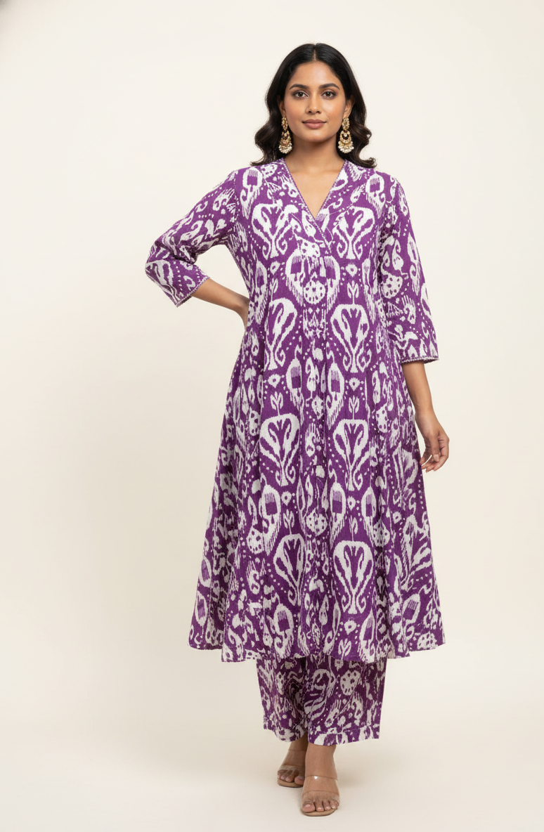Pure Cotton Floral Print A Line Two Piece Pant Set  PS070