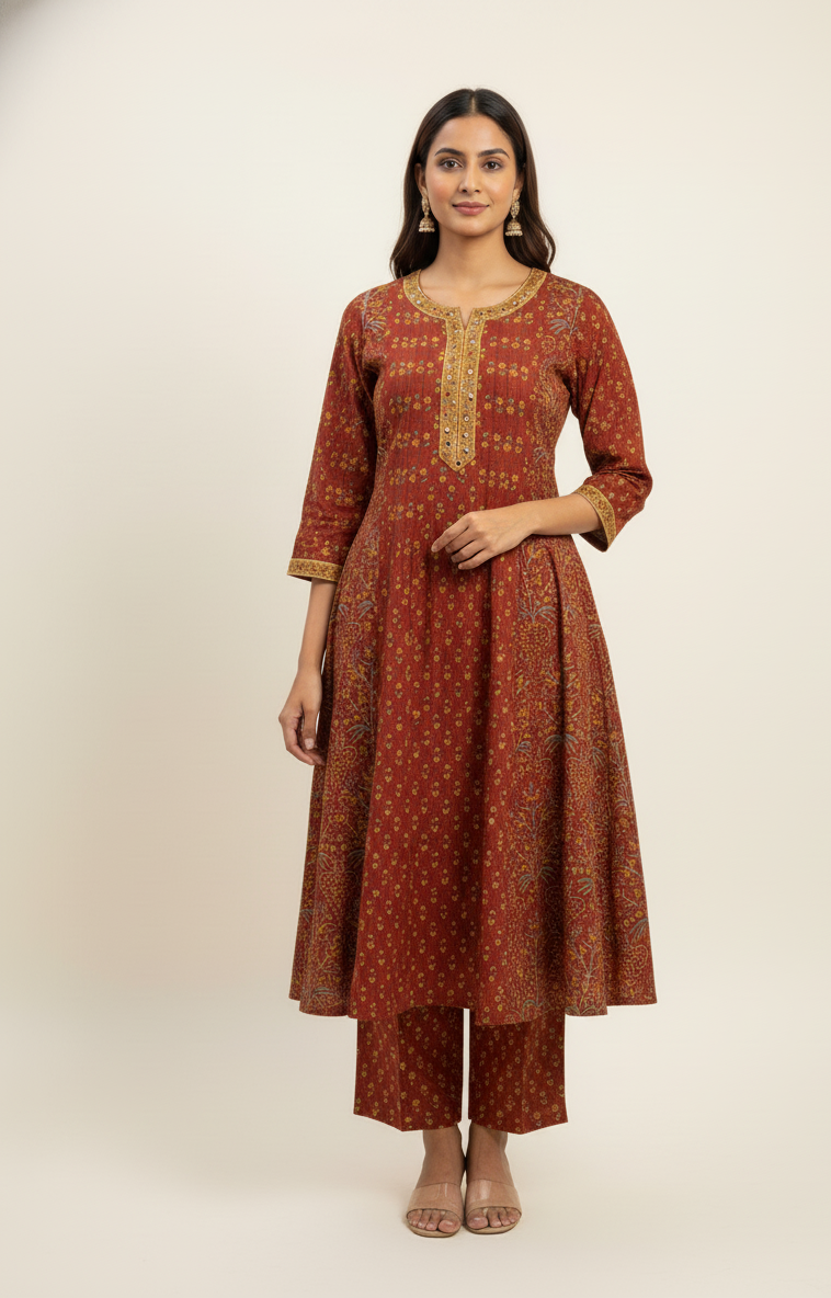 New Pure Cotton A Line Dupatta Set And Embroidery Work CS0141