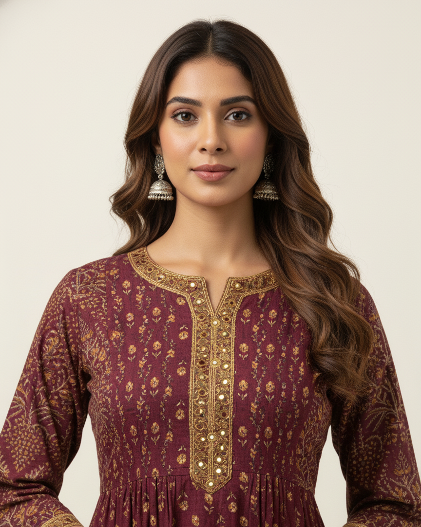 New Pure Cotton A Line Dupatta Set And Embroidery Work CS0141